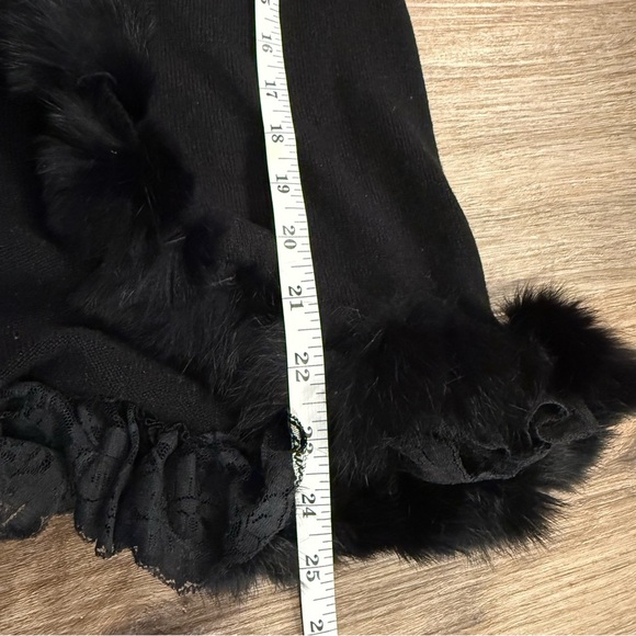 Vtg Bloomingdale’s Cardigan Women’s M Black Cashmere Silk Fur Lace Trim Y2K 90s - Picture 7 of 8